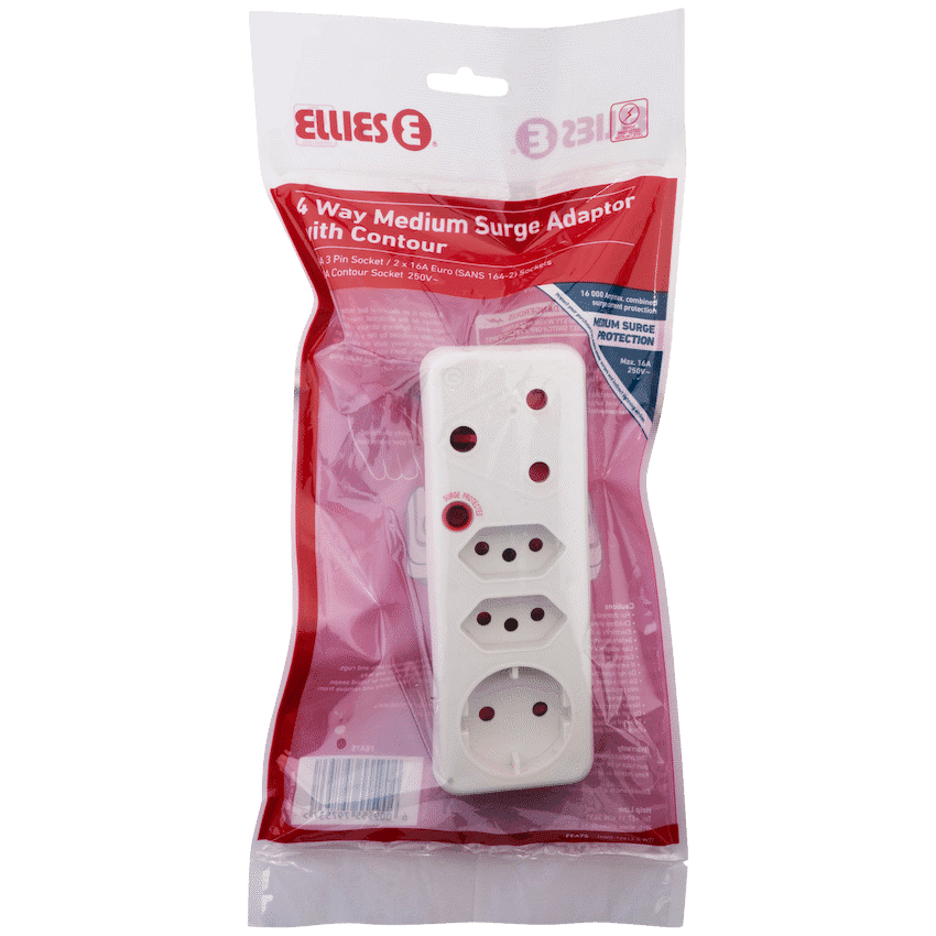 Ellies 4-Way Medium Surge Adaptor with Schuko - White 8