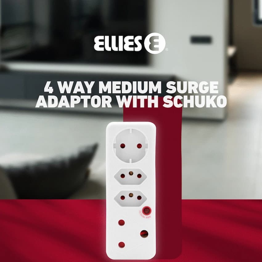 Ellies 4-Way Medium Surge Adaptor with Schuko - White 9