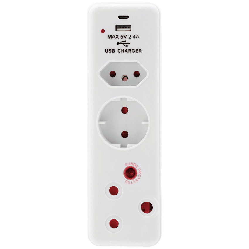 Ellies  3 Way Medium Surge adaptor Schuko,with type C + USB 7