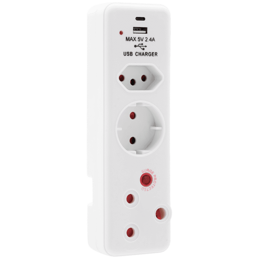 Ellies  3 Way Medium Surge adaptor Schuko,with type C + USB 8