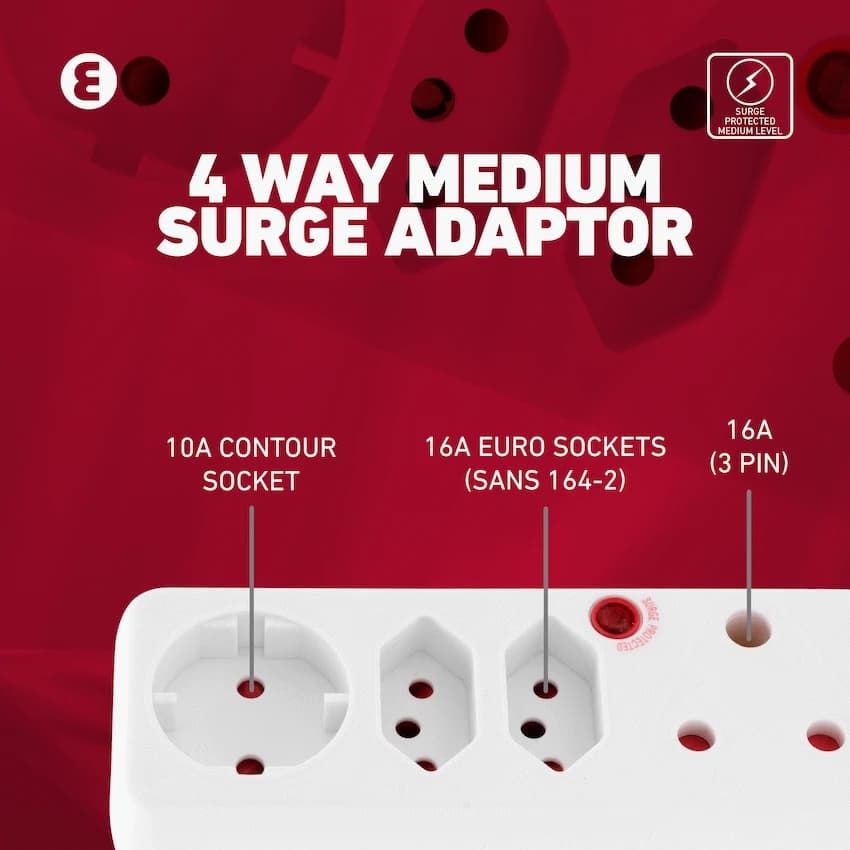 Ellies 4-Way Medium Surge Adaptor with Schuko - White 12