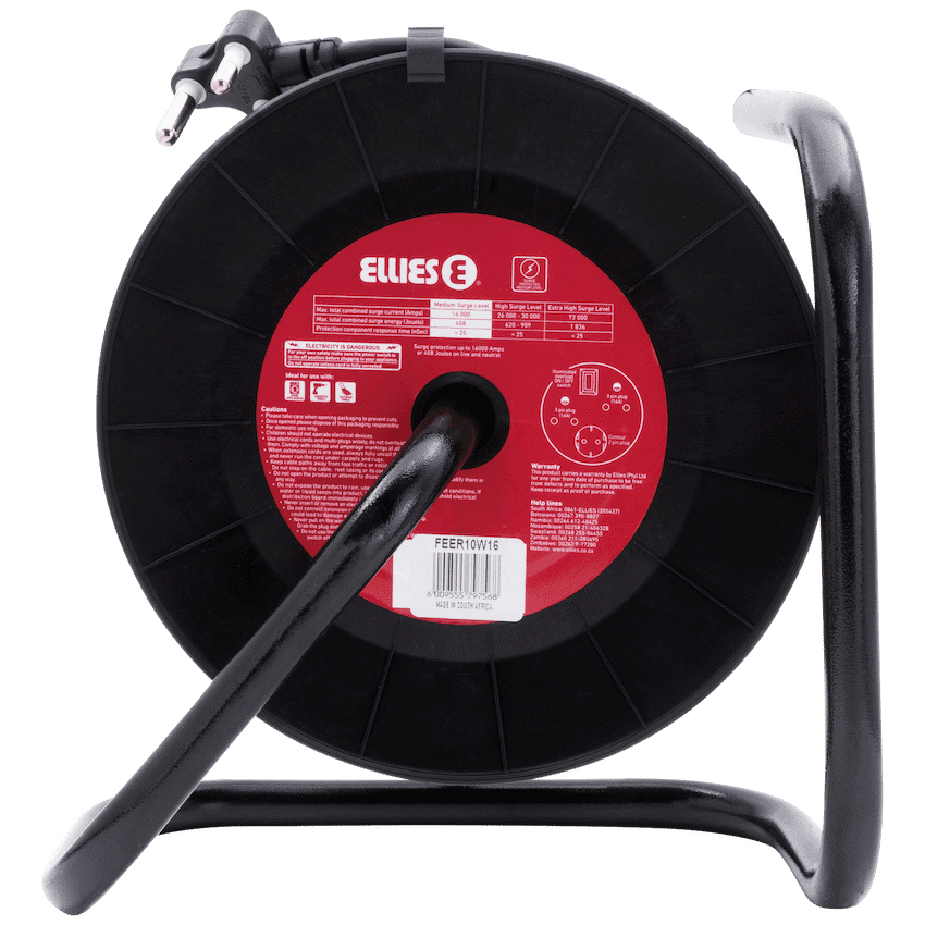 Ellies Heavy Duty Medium Surge Protected Extension Reel 10m - Black 6