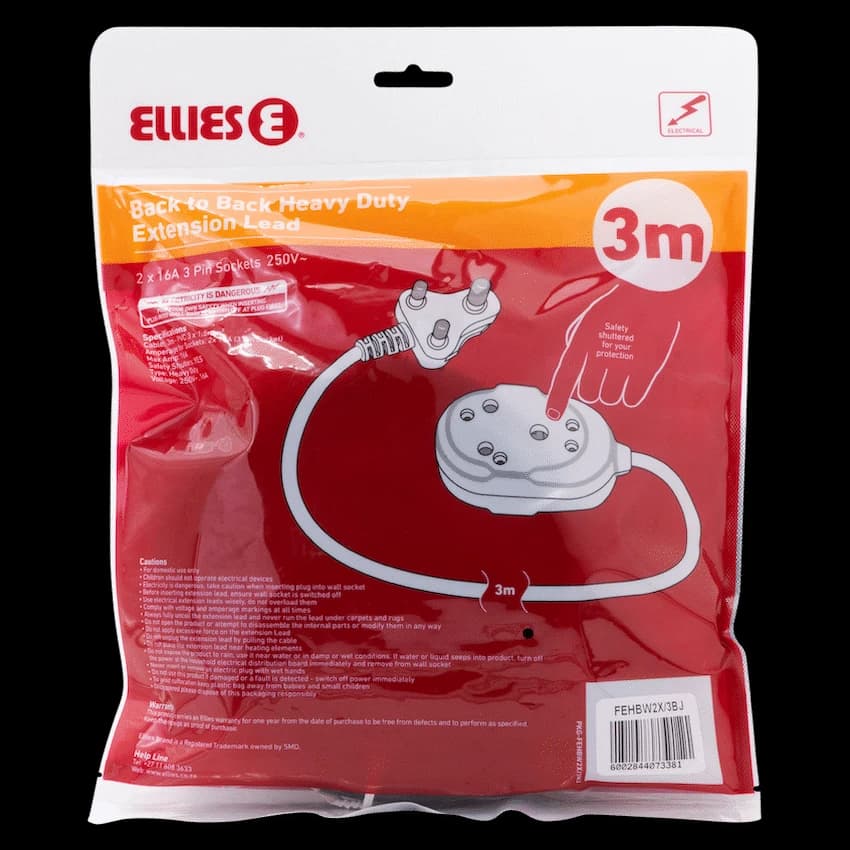 Ellies Back to Back Heavy Duty Extension Lead - 3m 6
