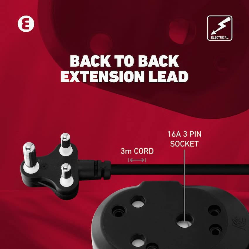 Ellies Back to Back Heavy Duty Extension Lead - 3m 12