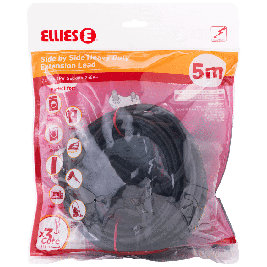 Ellies Side by Side Heavy Duty Extension Lead-5M-BK 8