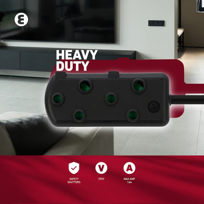 Ellies Side by Side Heavy Duty Extension Lead-5M-BK 13