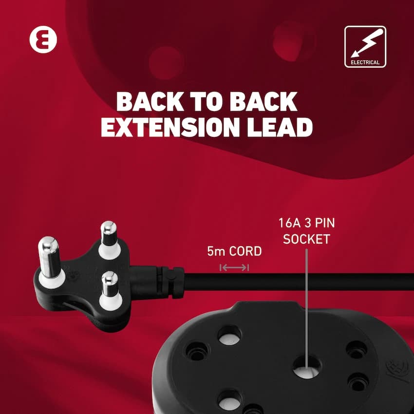 Ellies Back to Back Heavy Duty Extension Lead - 5m 12