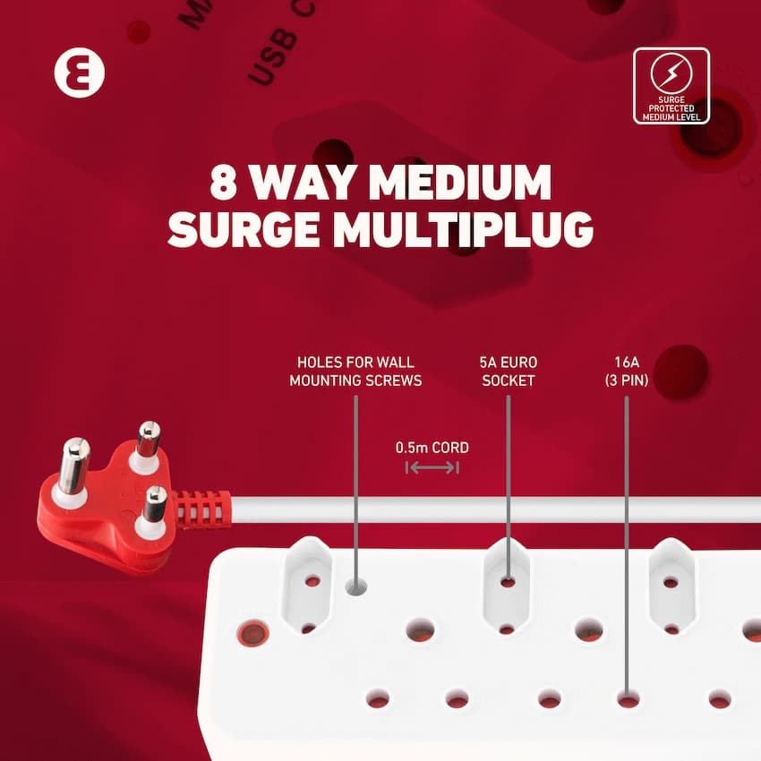 Ellies 8-Way Medium Surge Multiplug 0.5m 10