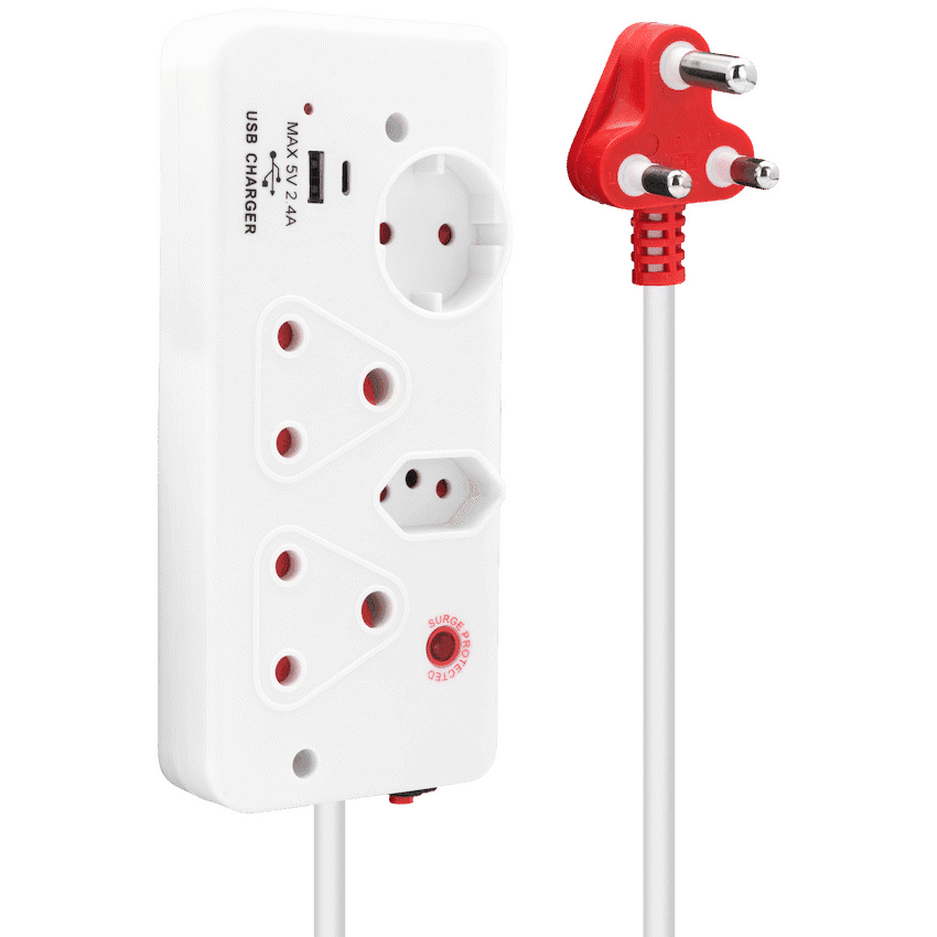 Ellies 4-Way Medium Surge Multiplug with USB-A+USB-C 0.5m 5