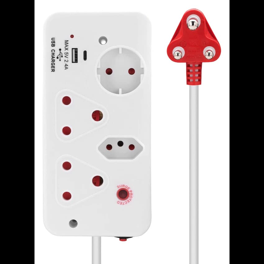 Ellies 4-Way Medium Surge Multiplug with USB-A+USB-C 0.5m 10