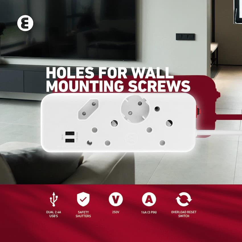 Ellies 4-Way Multiplug - 2 x USB 2.4a - 0.4m 9