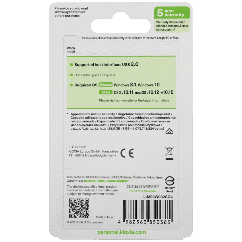 Kioxia U203W- 32GB USB 2.0 Yamabiko Slider Type 6