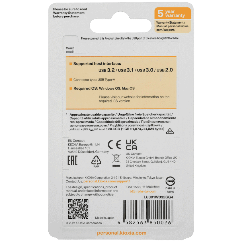 Kioxia U301- 32GB USB 3.2-GEN1 6