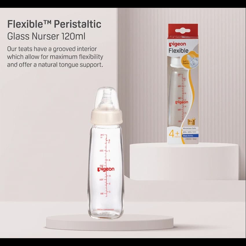 Pigeon Flexible Glass Bottle with Peristaltic Nipple 240ml 5