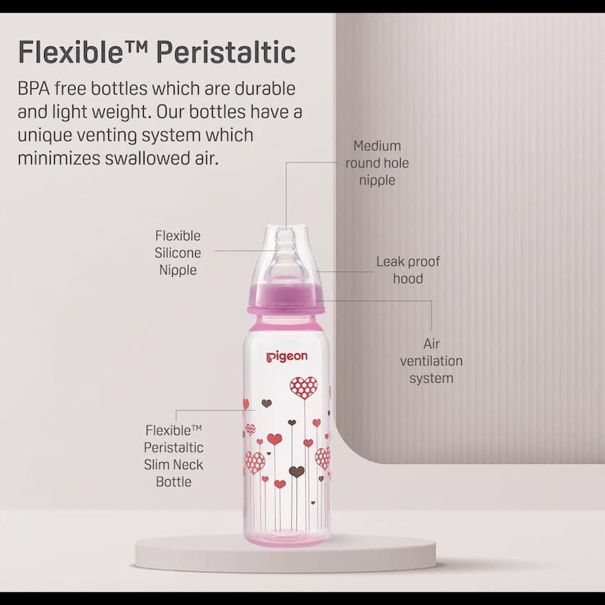 PIGEON FLEXIBLE BOTTLE STD NECK PINK 240ML 4