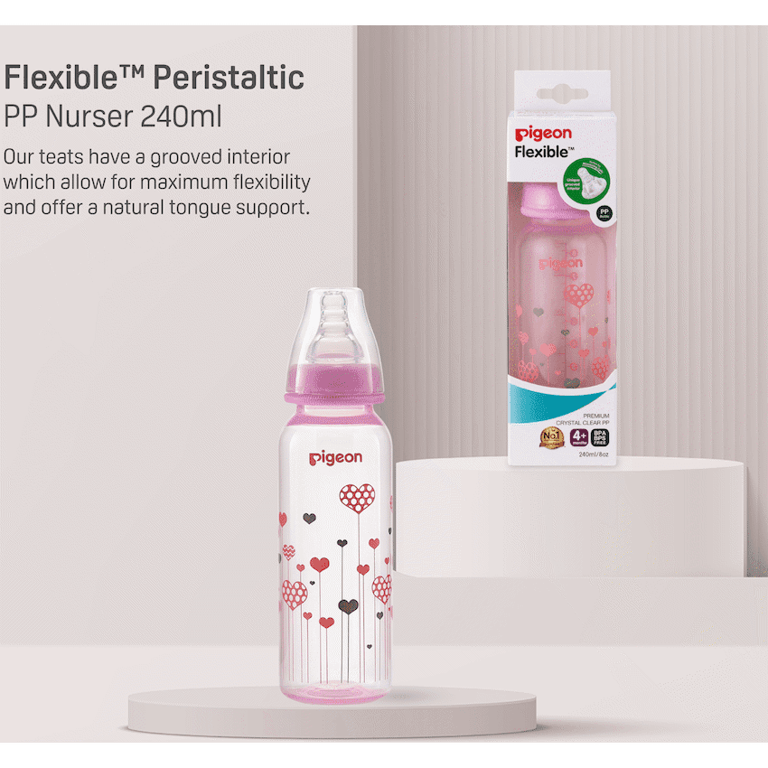 PIGEON FLEXIBLE BOTTLE STD NECK PINK 240ML 5