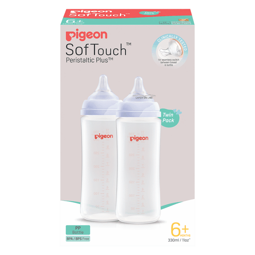 PIGEON SOFTOUCH BOTTLE PP 330ML (L) TWIN PACK 1