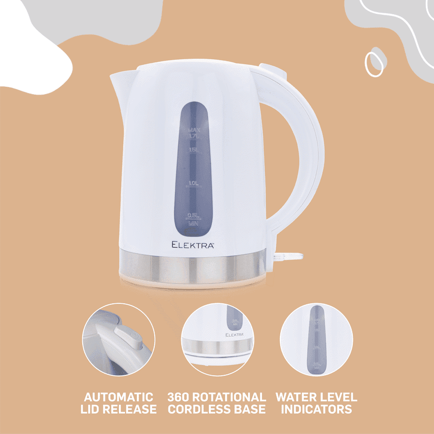 Elektra 1.7l Plastic Kettle - White 5