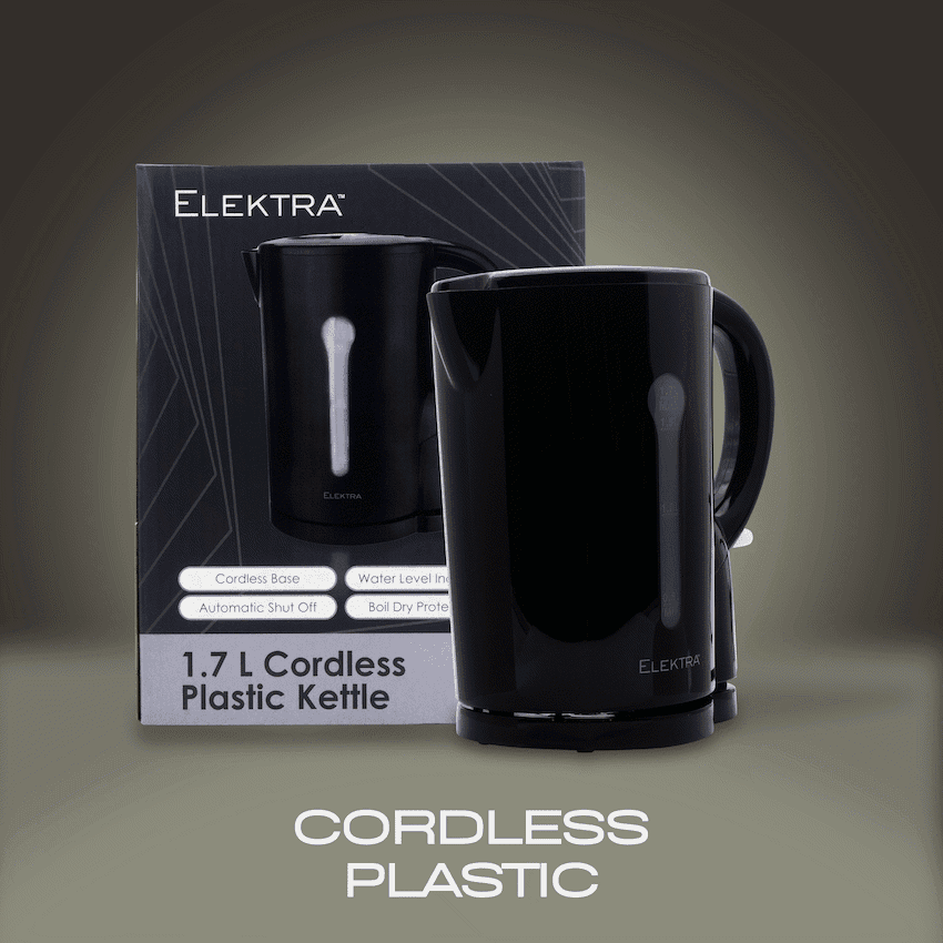 Elektra 1.7l Plastic Cordless Kettle - Black 6