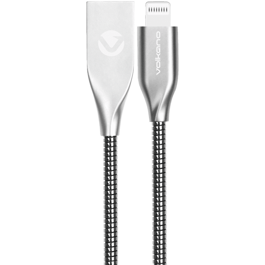 Volkano Iron Series Round Metallic Spring MFI Lightning Cable 6ft - Silver 2