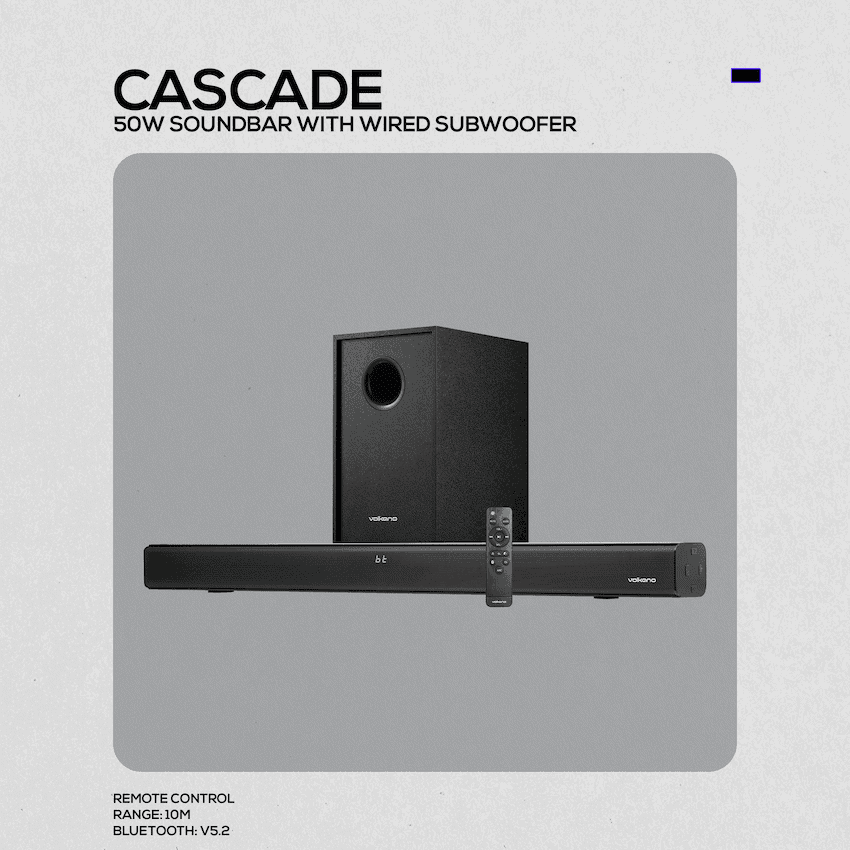 Volkano Cascade 50w Soundbar + Wired Subwoofer - Black 4