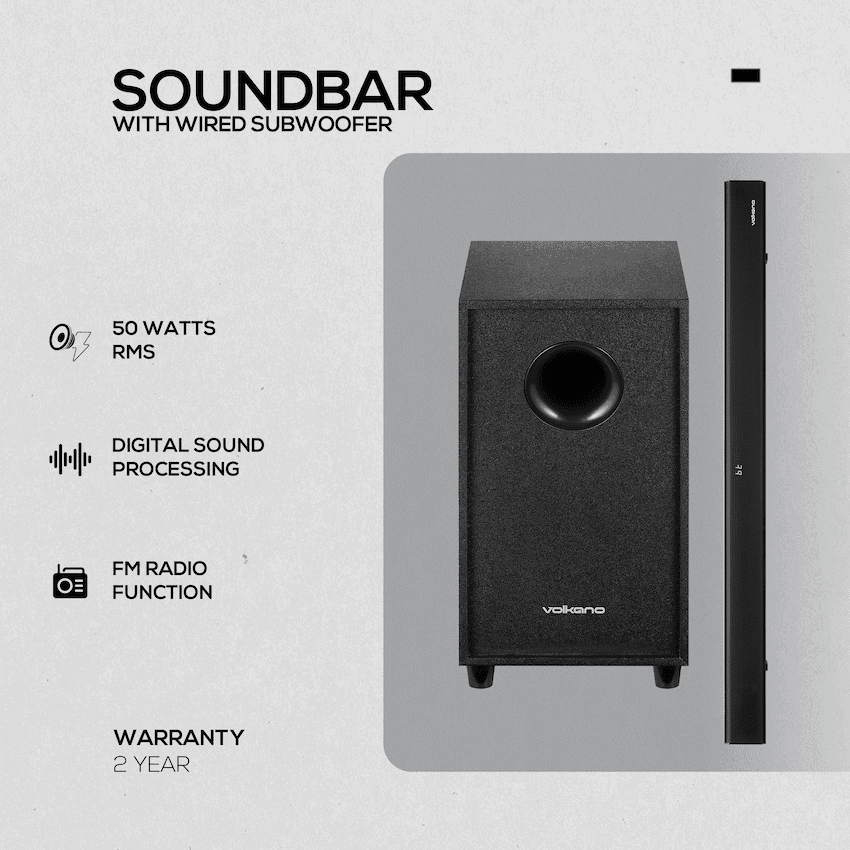 Volkano Cascade 50w Soundbar + Wired Subwoofer - Black 5