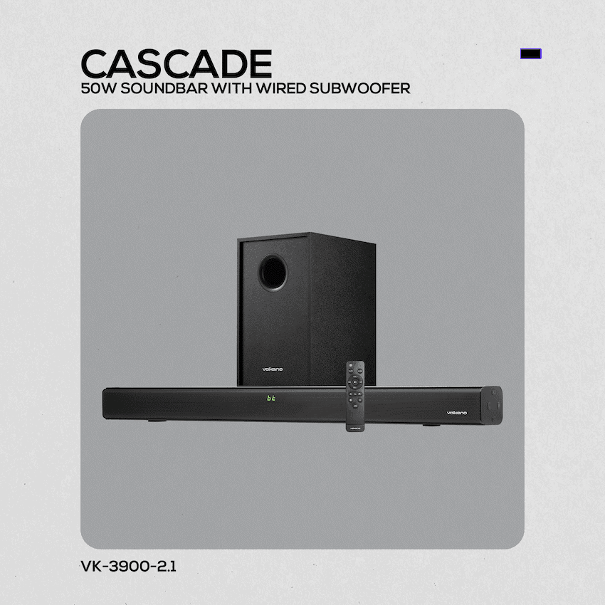 Volkano Cascade 50w Soundbar + Wired Subwoofer - Black 8