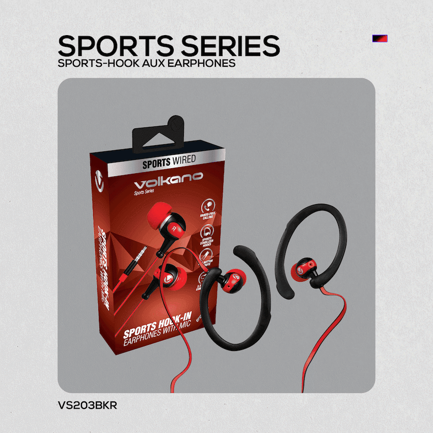 Volkano Sports Earphones Black/Red 6