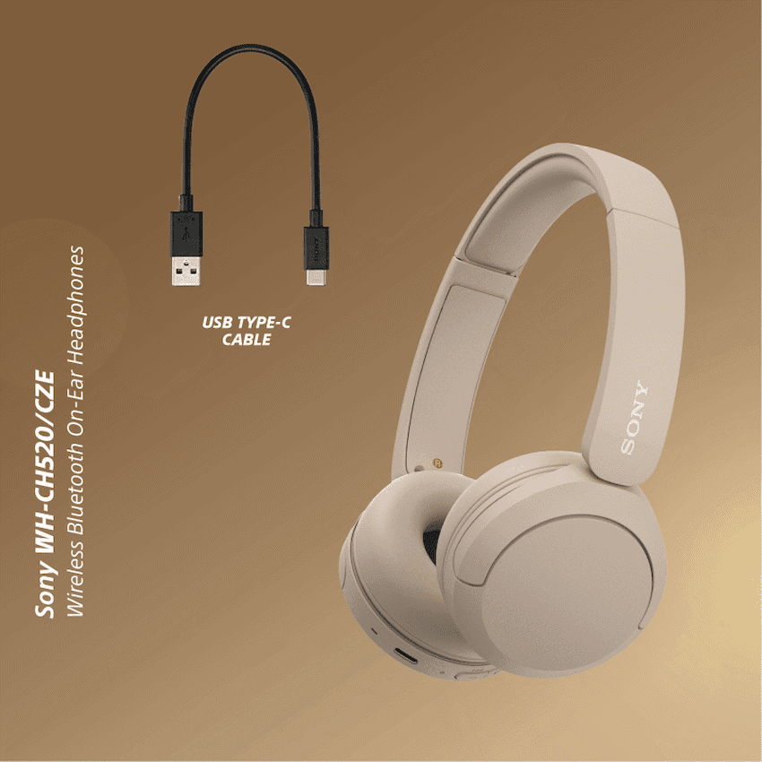 Sony WH-CH520 (Beige) Bluetooth On-Ear Headphones 3