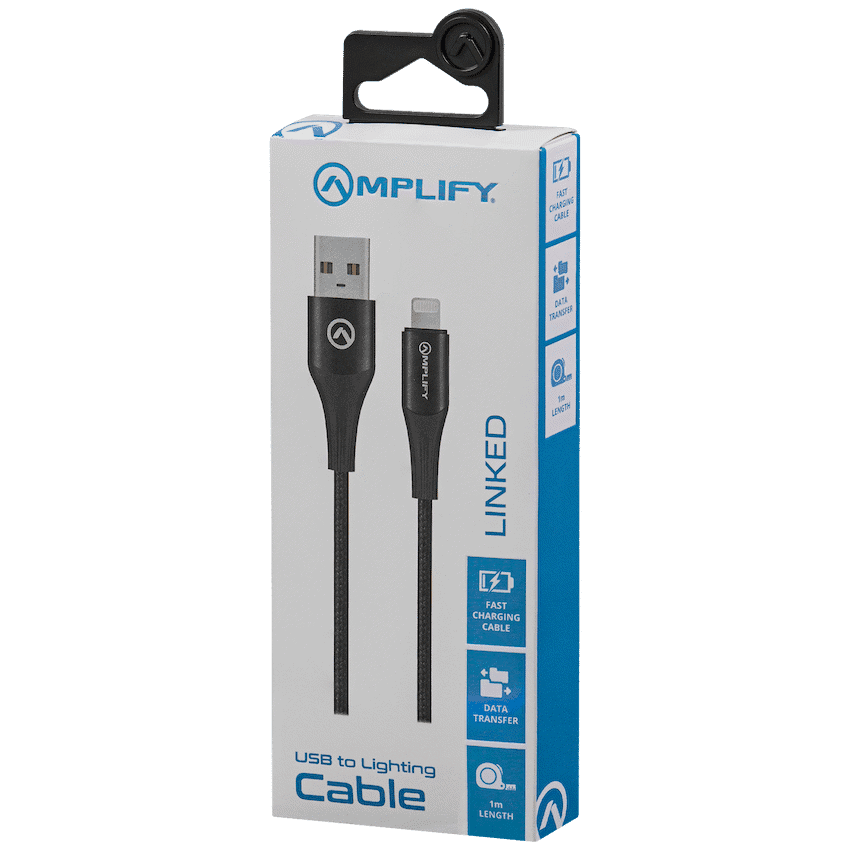 Amplify Linked Series USB to Lightning Braided Cable - Black 1m 6