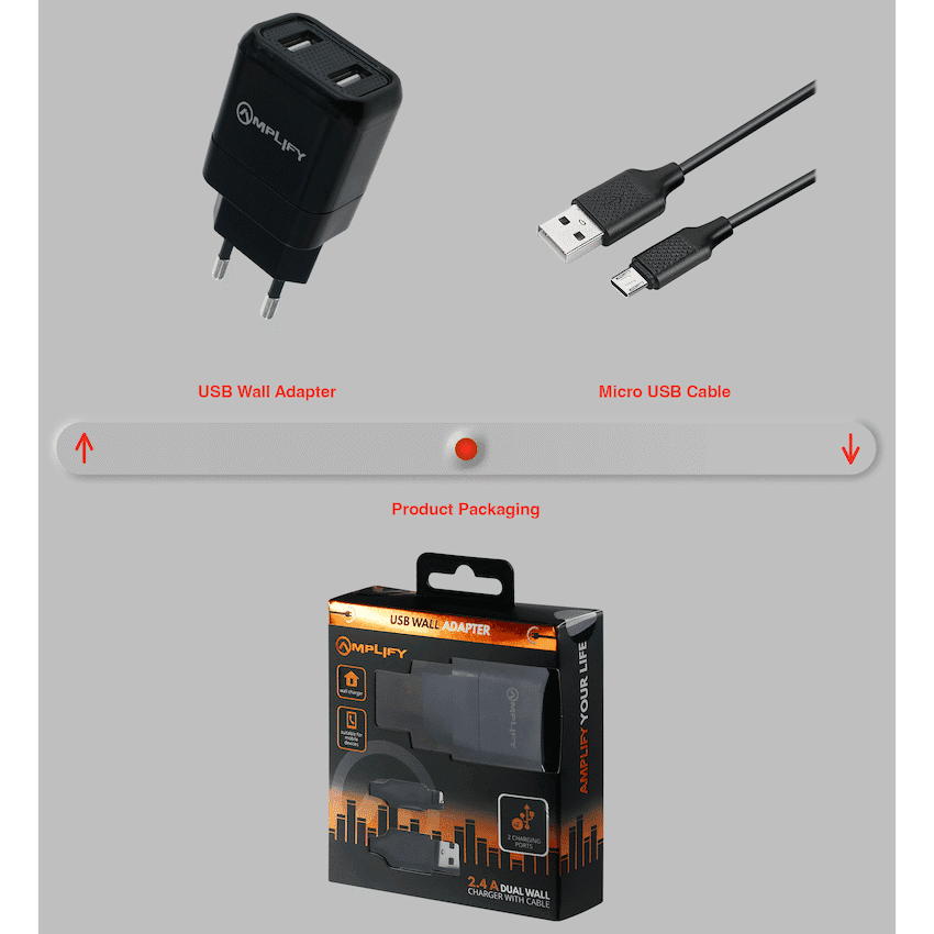 Amplify Dual USB Wall Charger with Micro Cable - Black 4