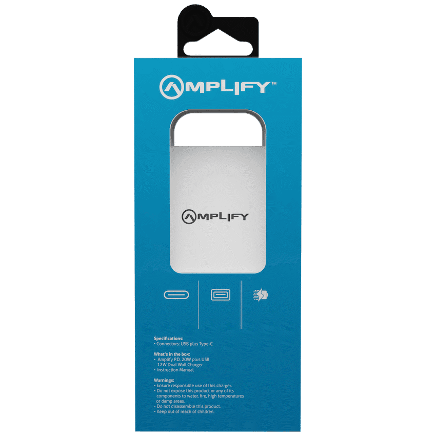 Amplify P.D. 20w Plus USB 12w Dual Wall Charger - White 3