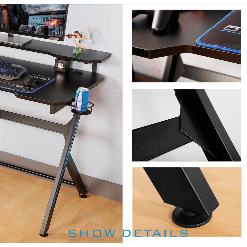 VX Gaming Donahue Gaming Desk - Black with Headphone Hook 4