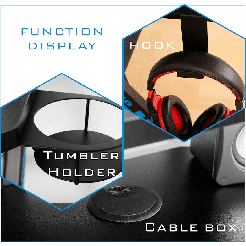 VX Gaming Donahue Gaming Desk - Black with Headphone Hook 5