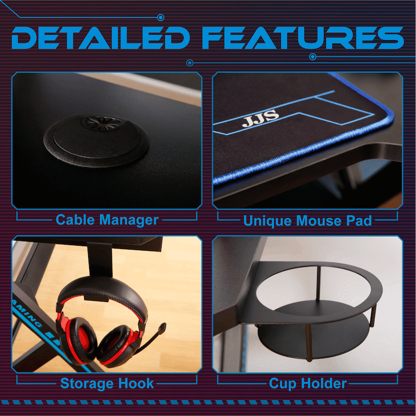 VX Gaming Donahue Gaming Desk - Black with Headphone Hook 9