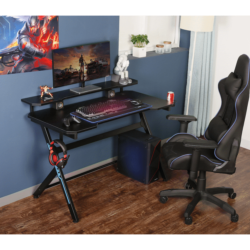 VX Gaming Donahue Gaming Desk - Black with Headphone Hook 8