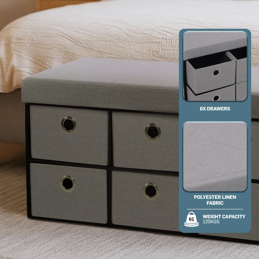 Foldable Storage Ottoman with Six Drawers 6