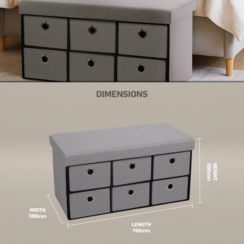 Foldable Storage Ottoman with Six Drawers 7