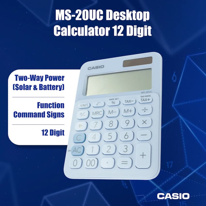 Casio MS-20UC - Desktop Calculator 12-Digit - Light Blue 5