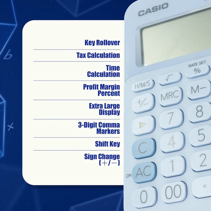 Casio MS-20UC - Desktop Calculator 12-Digit - Light Blue 6