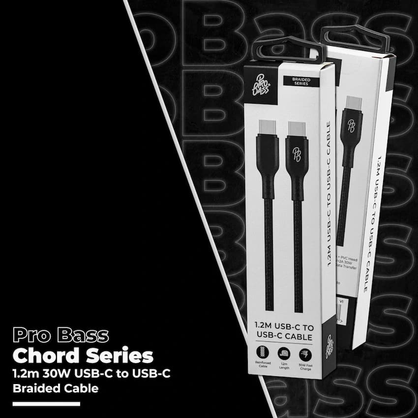 Pro Bass Chord Series 1.2m 30w Type-C to Type-C Braided - Black 6