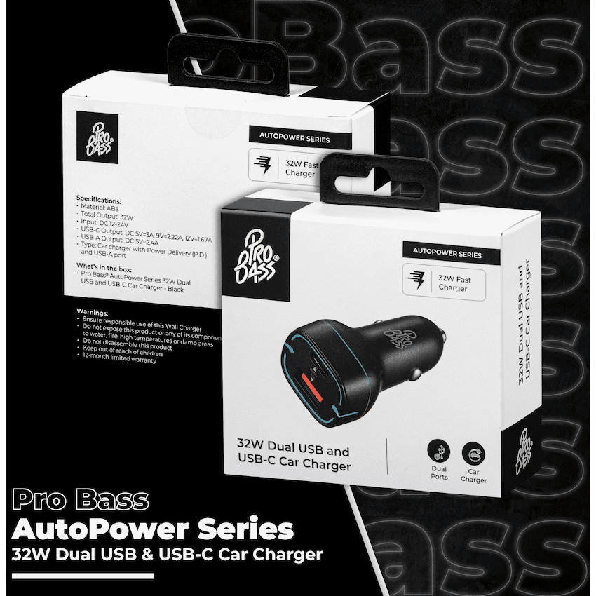 Pro Bass AutoPower Series 32w Dual USB and Type-C Car Charger 6