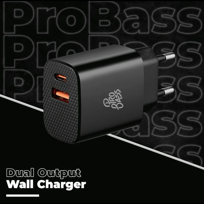 Pro Bass PowerCharge Series 12w Dual USB and Type-C Wall Charger - Black 5