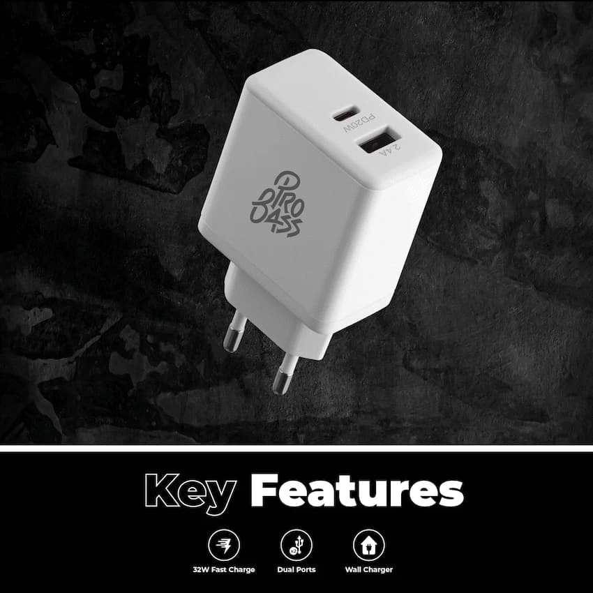 Pro Bass RapidCharge Series 32w Dual USB and Type-C Wall Charger 5