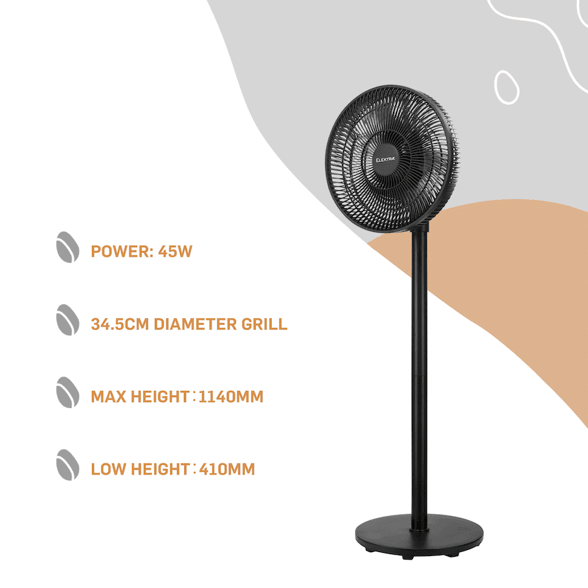 Elektra 30cm Stand Fan - Black 10