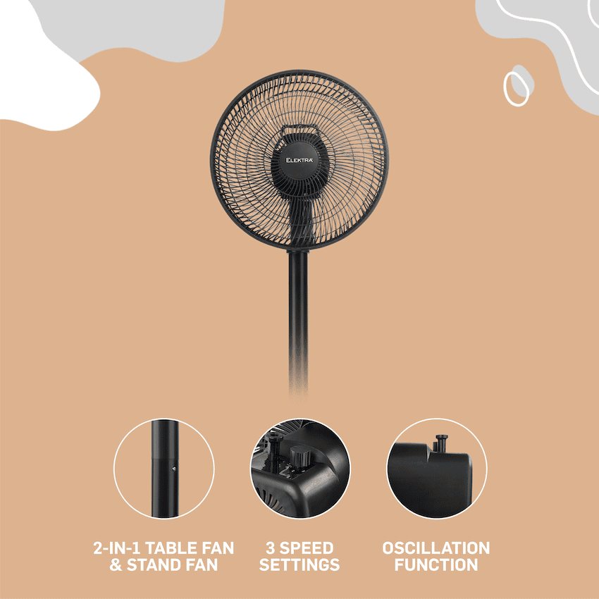 Elektra 30cm Stand Fan - Black 11