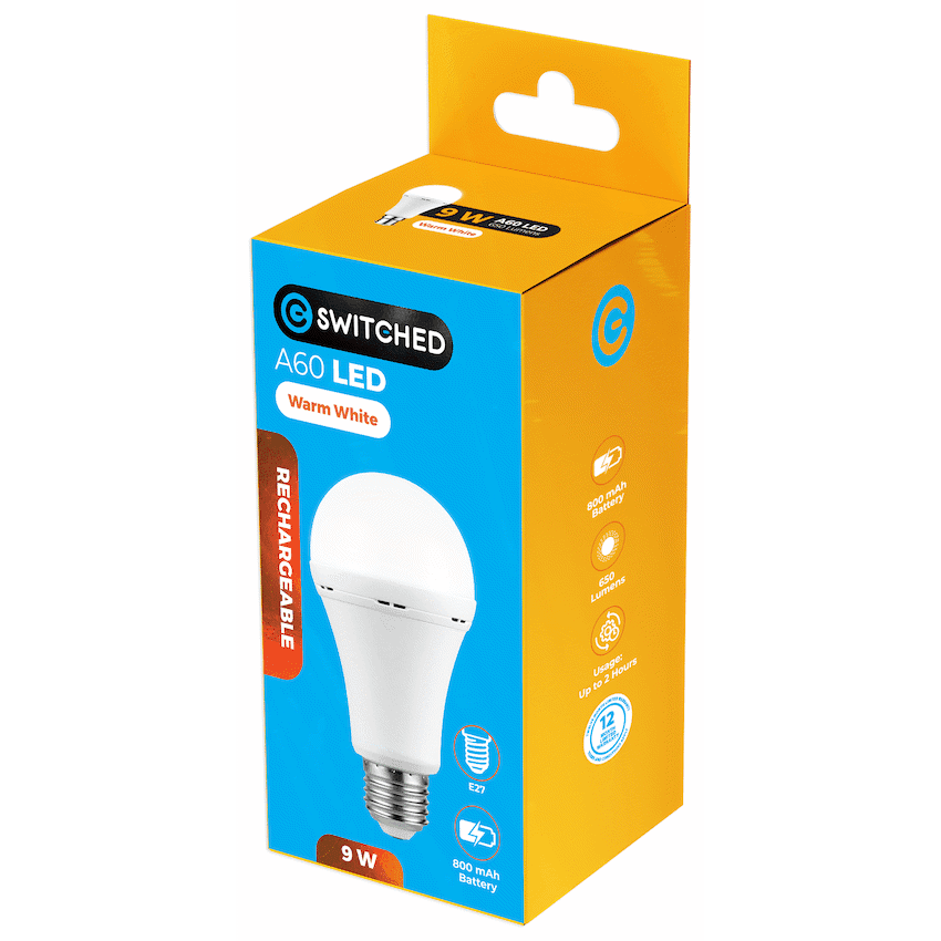 Switched 9w A60 Rechargeable LED Light Bulb - E27 - Warm White 4