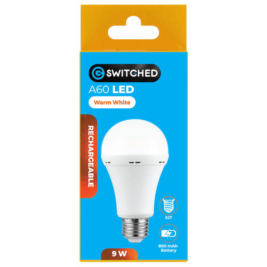 Switched 9w A60 Rechargeable LED Light Bulb - E27 - Warm White 5