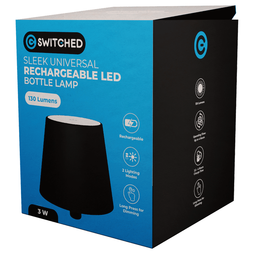 SWITCHED Sleek Series - Universal Rechargeable LED Bottle lamp - Black 6