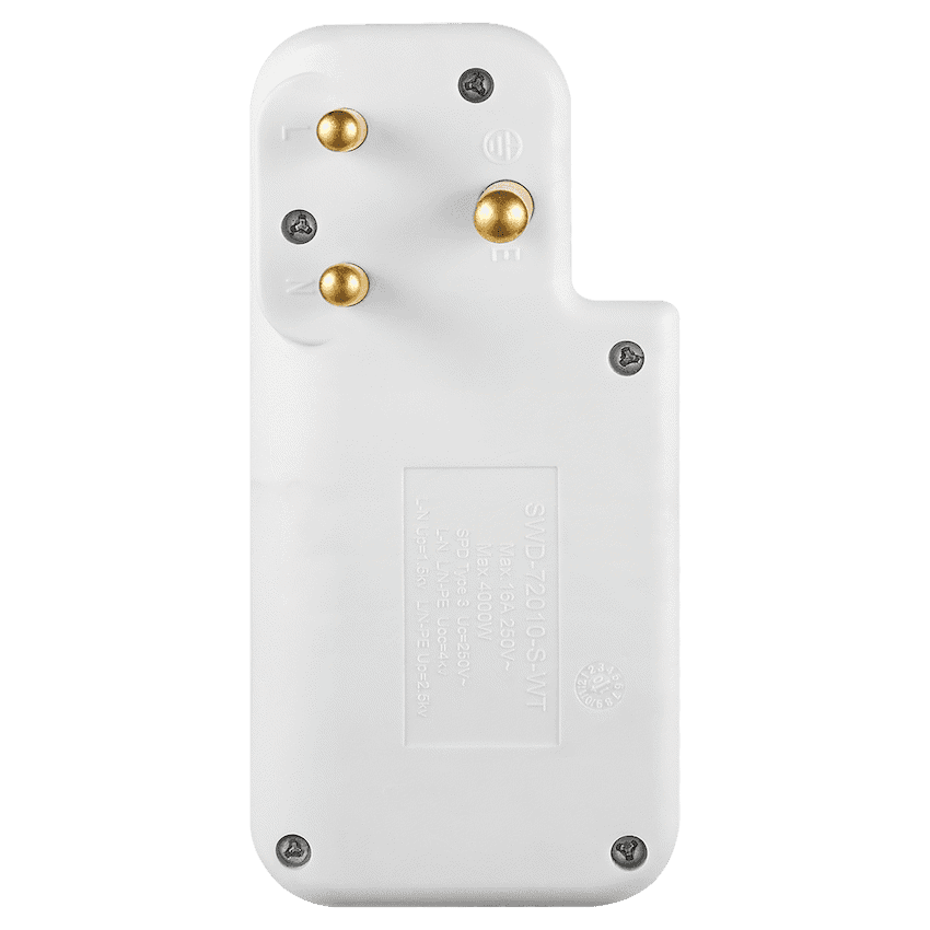 Switched 3-Way Medium Surge Adaptor with Type-C + USB - White 3